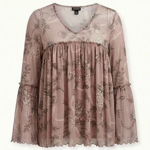 Torrid Sheer Floral Babydoll Blouse (Size 2)